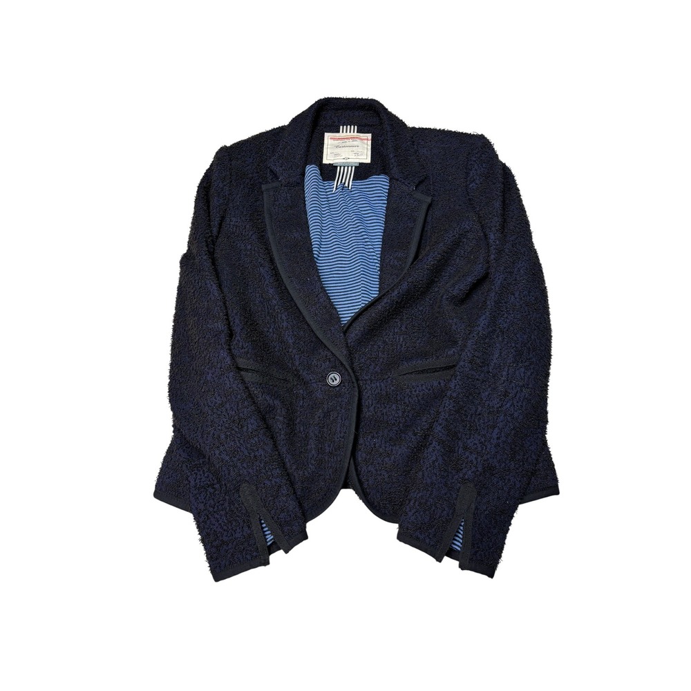 Cartonnier Anthropologie Navy Blue Textured Knit Blazer‎ Single Button Womens 8